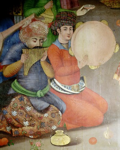 (detail) of the musicians, from The Reception for the Ambassador of the Grand Moghul at the Court of the Shah Tahmasp by Islamic School